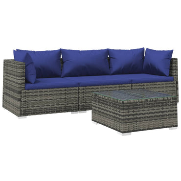 vidaXL Salon de jardin 4 pcs avec coussins résine tressée gris