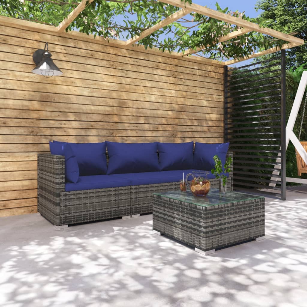 vidaXL Salon de jardin 4 pcs avec coussins résine tressée gris