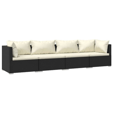 vidaXL Salon de jardin 4 pcs avec coussins résine tressée noir