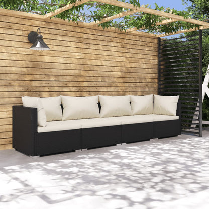 vidaXL Salon de jardin 4 pcs avec coussins résine tressée noir