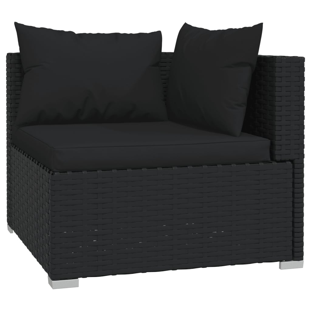 vidaXL Salon de jardin 4 pcs avec coussins résine tressée noir
