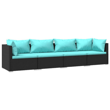 vidaXL Salon de jardin 4 pcs avec coussins résine tressée noir
