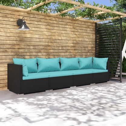 vidaXL Salon de jardin 4 pcs avec coussins résine tressée noir