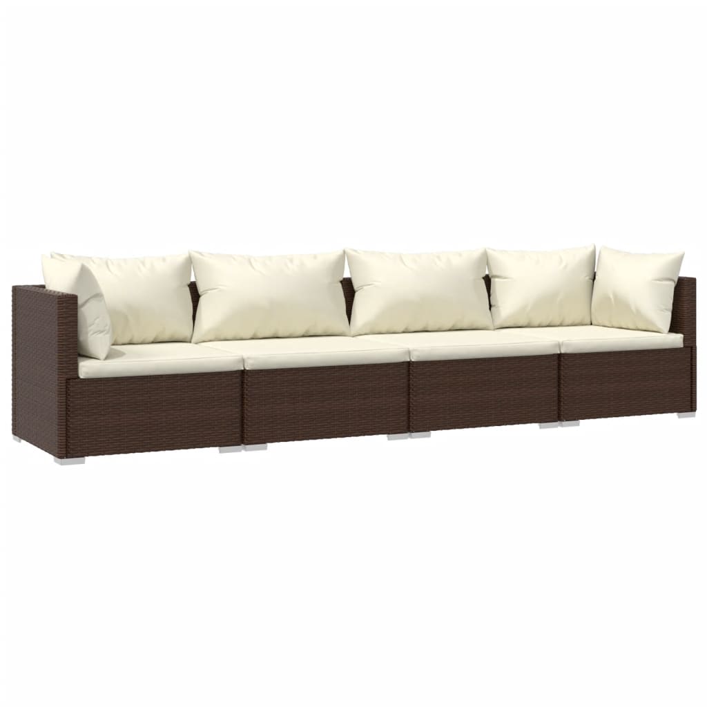 vidaXL Salon de jardin 4 pcs avec coussins résine tressée marron