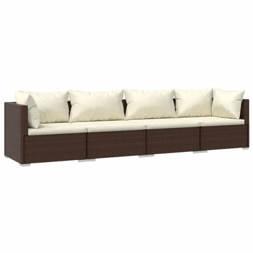 vidaXL 4-tlg. Garten-Lounge-Set mit Auflagen Poly Rattan Braun