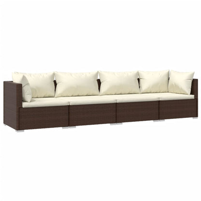 vidaXL Salon de jardin 4 pcs avec coussins résine tressée marron