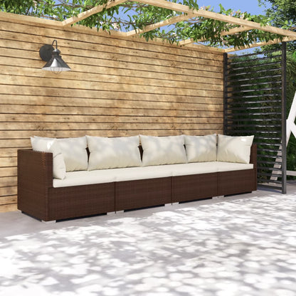 vidaXL Salon de jardin 4 pcs avec coussins résine tressée marron