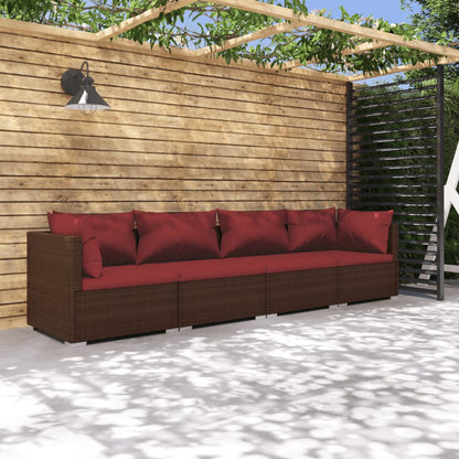 vidaXL Salon de jardin 4 pcs avec coussins résine tressée marron