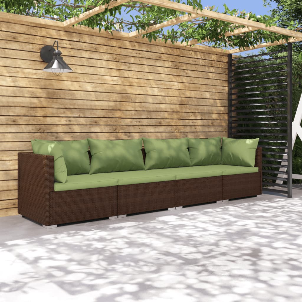 vidaXL Salon de jardin 4 pcs avec coussins résine tressée marron