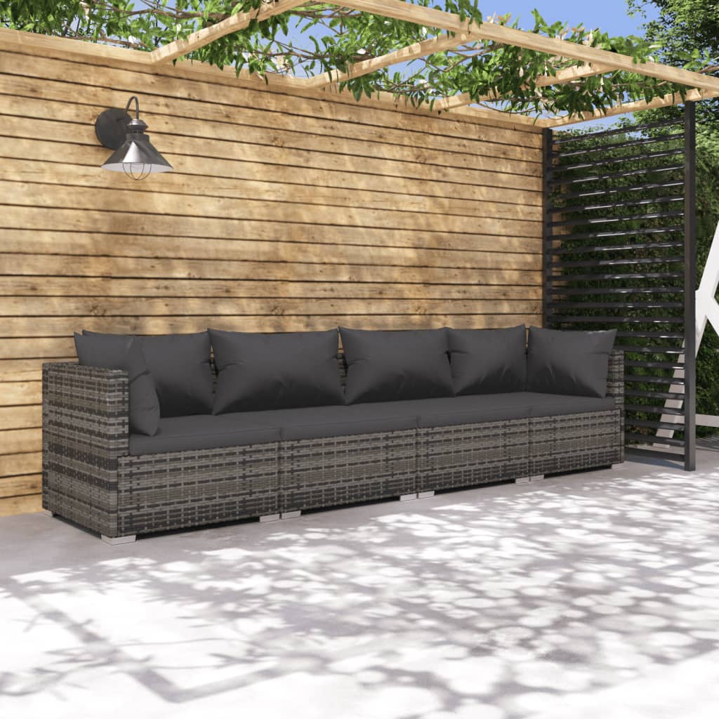 vidaXL Salon de jardin 4 pcs avec coussins résine tressée gris