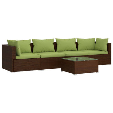 vidaXL Salon de jardin 5 pcs avec coussins résine tressée marron