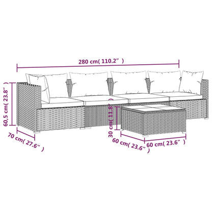 vidaXL 5-tlg. Garten-Lounge-Set mit Kissen Poly Rattan Braun