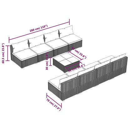 vidaXL 9-tlg. Garten-Lounge-Set mit Auflagen Poly Rattan Grau