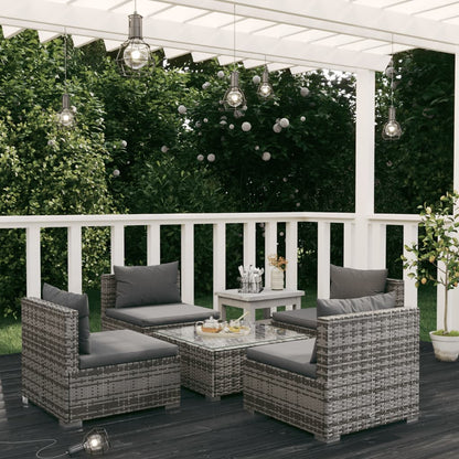 vidaXL 5-tlg. Garten-Lounge-Set mit Kissen Poly Rattan Grau