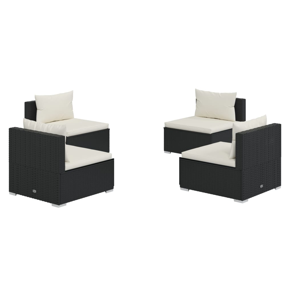 vidaXL Salon de jardin 4 pcs avec coussins résine tressée noir
