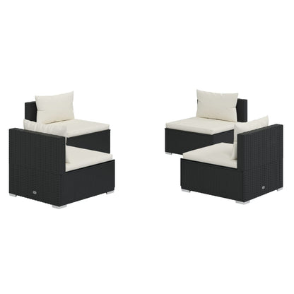 vidaXL Salon de jardin 4 pcs avec coussins résine tressée noir