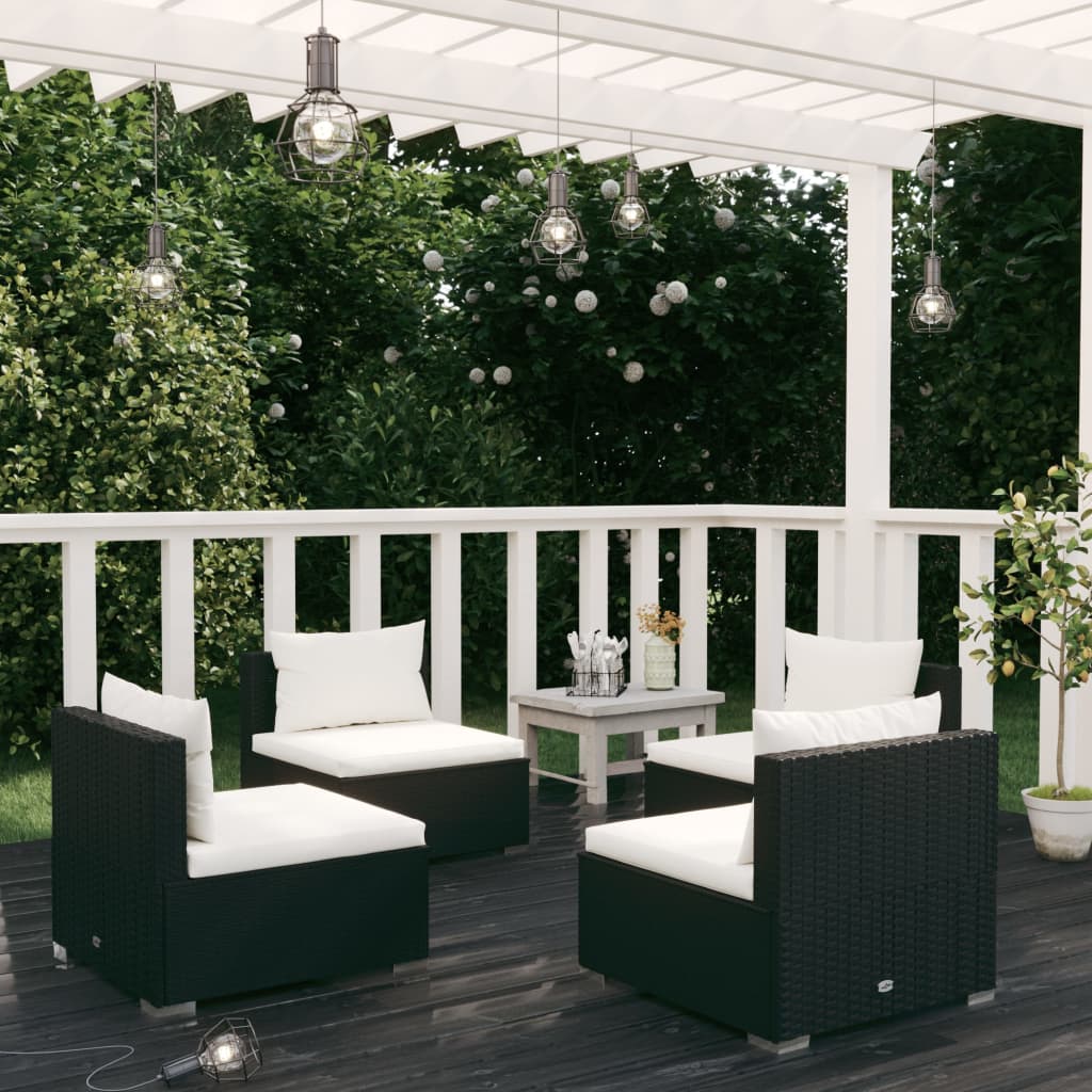 vidaXL Salon de jardin 4 pcs avec coussins résine tressée noir