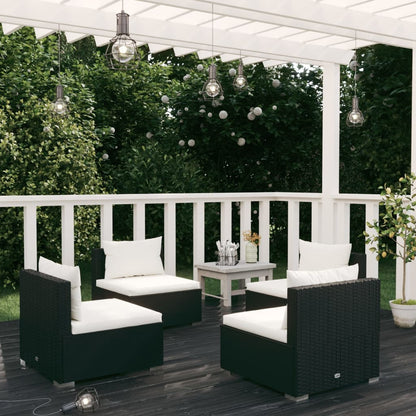 vidaXL Salon de jardin 4 pcs avec coussins résine tressée noir