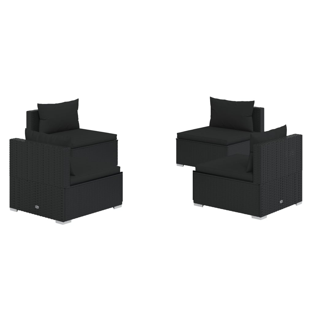 vidaXL Salon de jardin 4 pcs avec coussins résine tressée noir