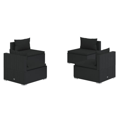 vidaXL Salon de jardin 4 pcs avec coussins résine tressée noir
