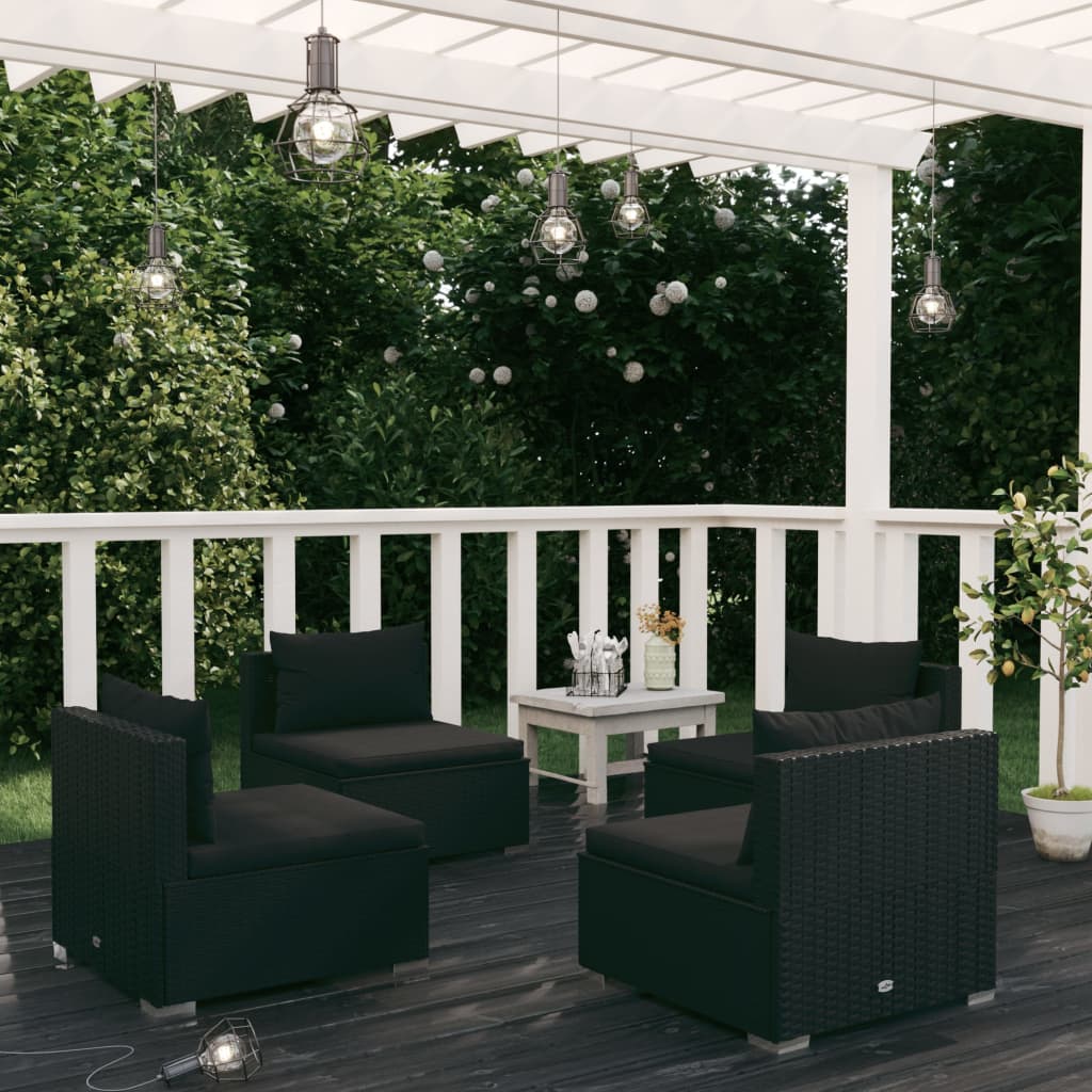 vidaXL Salon de jardin 4 pcs avec coussins résine tressée noir