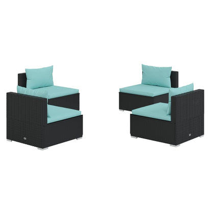 vidaXL Salon de jardin 4 pcs avec coussins résine tressée noir