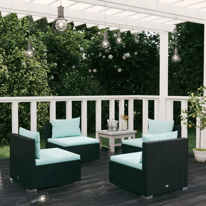 vidaXL Salon de jardin 4 pcs avec coussins résine tressée noir