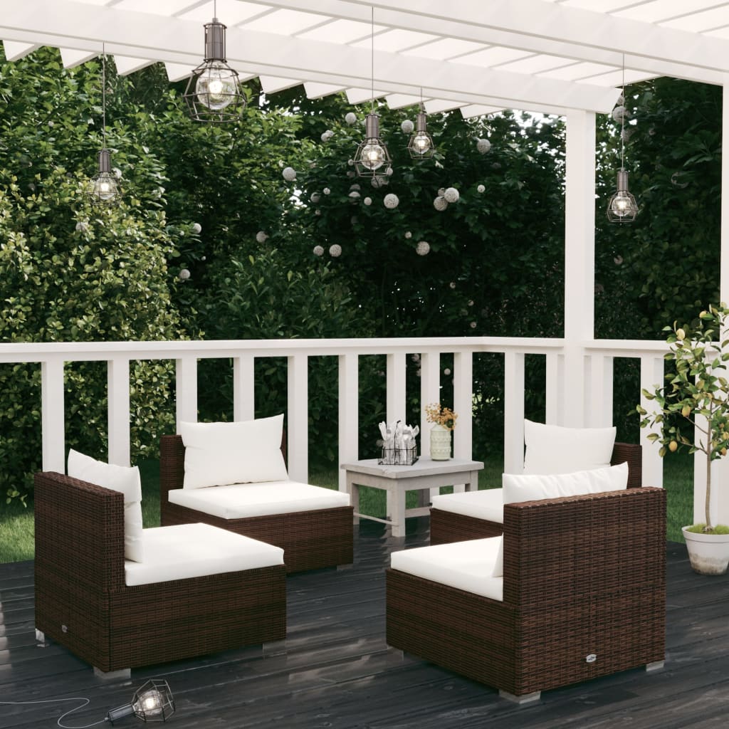 vidaXL Salon de jardin 4 pcs avec coussins résine tressée marron