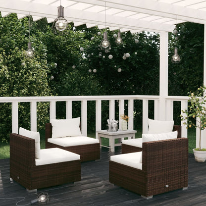 vidaXL Salon de jardin 4 pcs avec coussins résine tressée marron