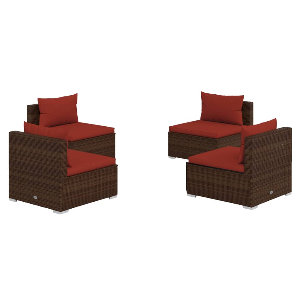 vidaXL Salon de jardin 4 pcs avec coussins résine tressée marron