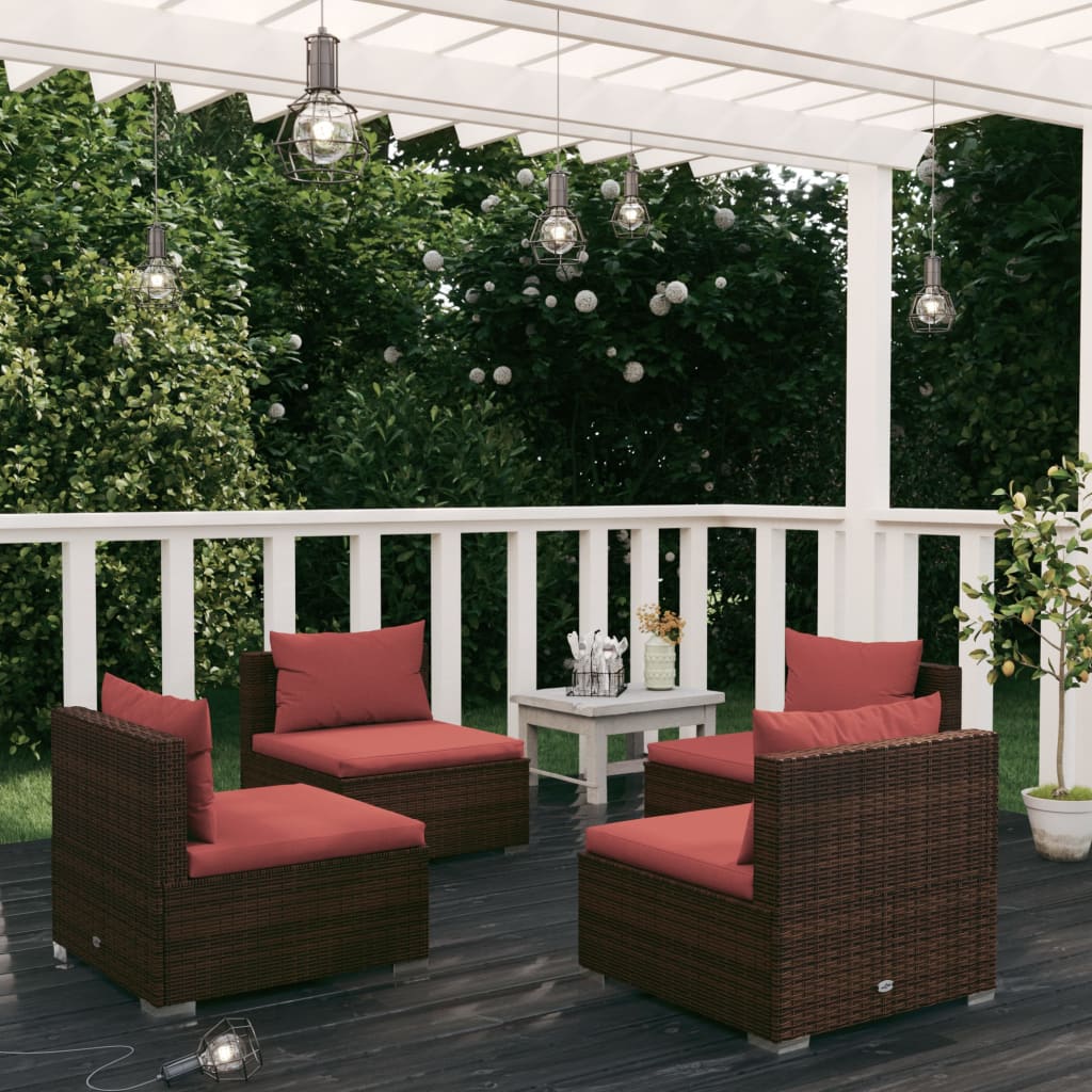 vidaXL Salon de jardin 4 pcs avec coussins résine tressée marron