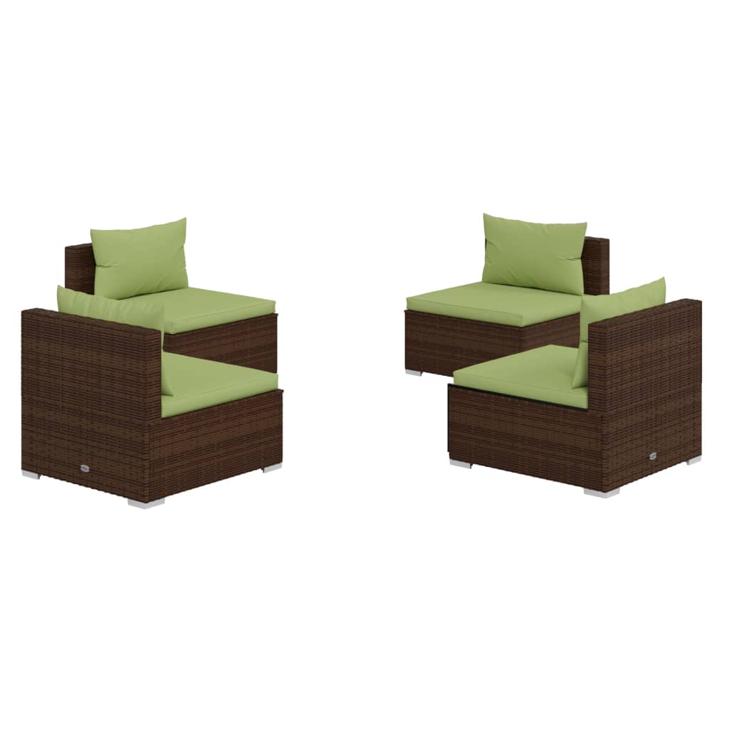 vidaXL Salon de jardin 4 pcs avec coussins résine tressée marron