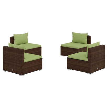 vidaXL Salon de jardin 4 pcs avec coussins résine tressée marron