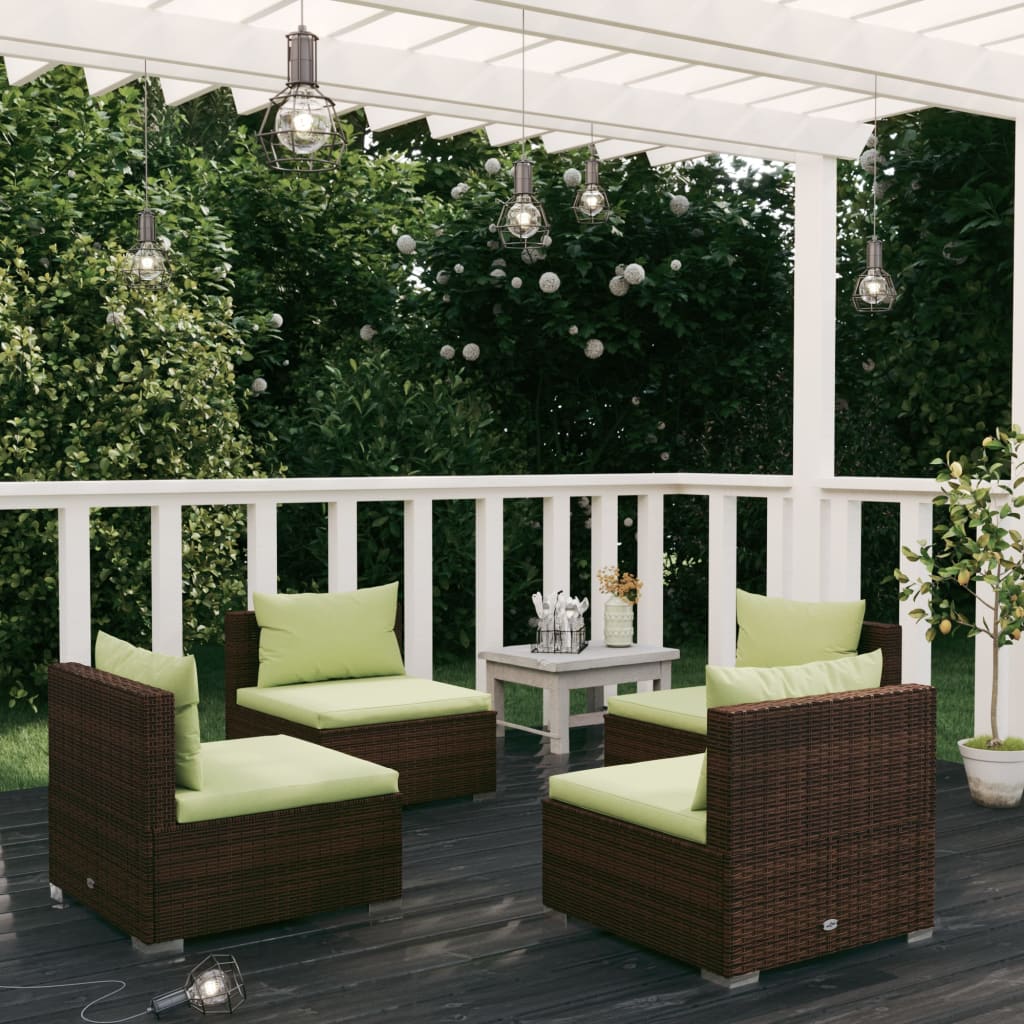 vidaXL Salon de jardin 4 pcs avec coussins résine tressée marron