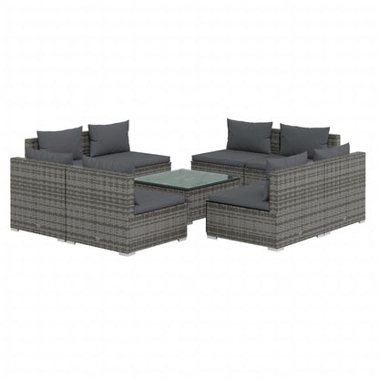 vidaXL 9-tlg. Garten-Lounge-Set mit Kissen Poly Rattan Grau