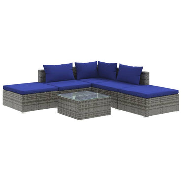 vidaXL Salon de jardin 6 pièces avec coussins, résine tressée, gris