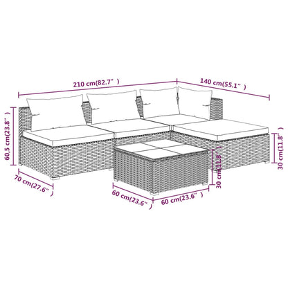 vidaXL Salon de jardin 5 pcs avec coussins résine tressée Gris