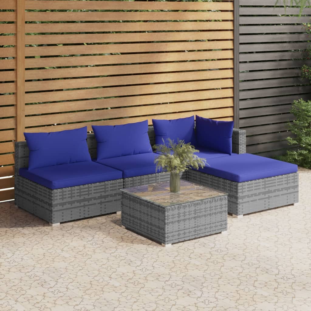 vidaXL Salon de jardin 5 pcs avec coussins résine tressée Gris