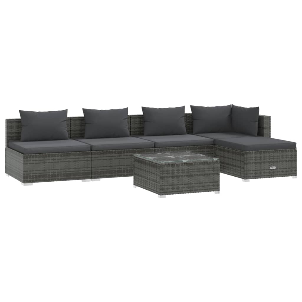 vidaXL 6-tlg. Garten-Lounge-Set mit Kissen Poly Rattan Grau