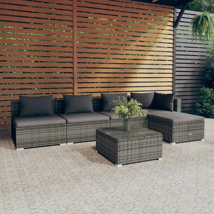 vidaXL 6-tlg. Garten-Lounge-Set mit Kissen Poly Rattan Grau