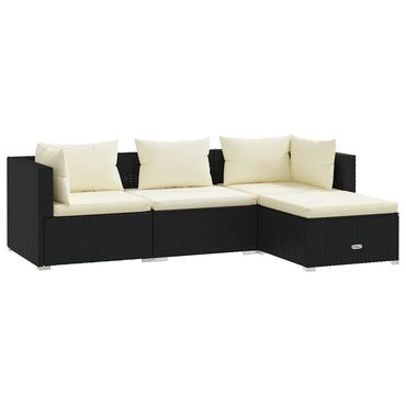 vidaXL Salon de jardin 4 pcs avec coussins résine tressée noir