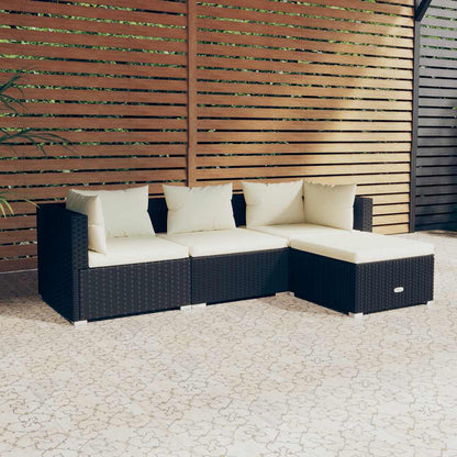 vidaXL Salon de jardin 4 pcs avec coussins résine tressée noir