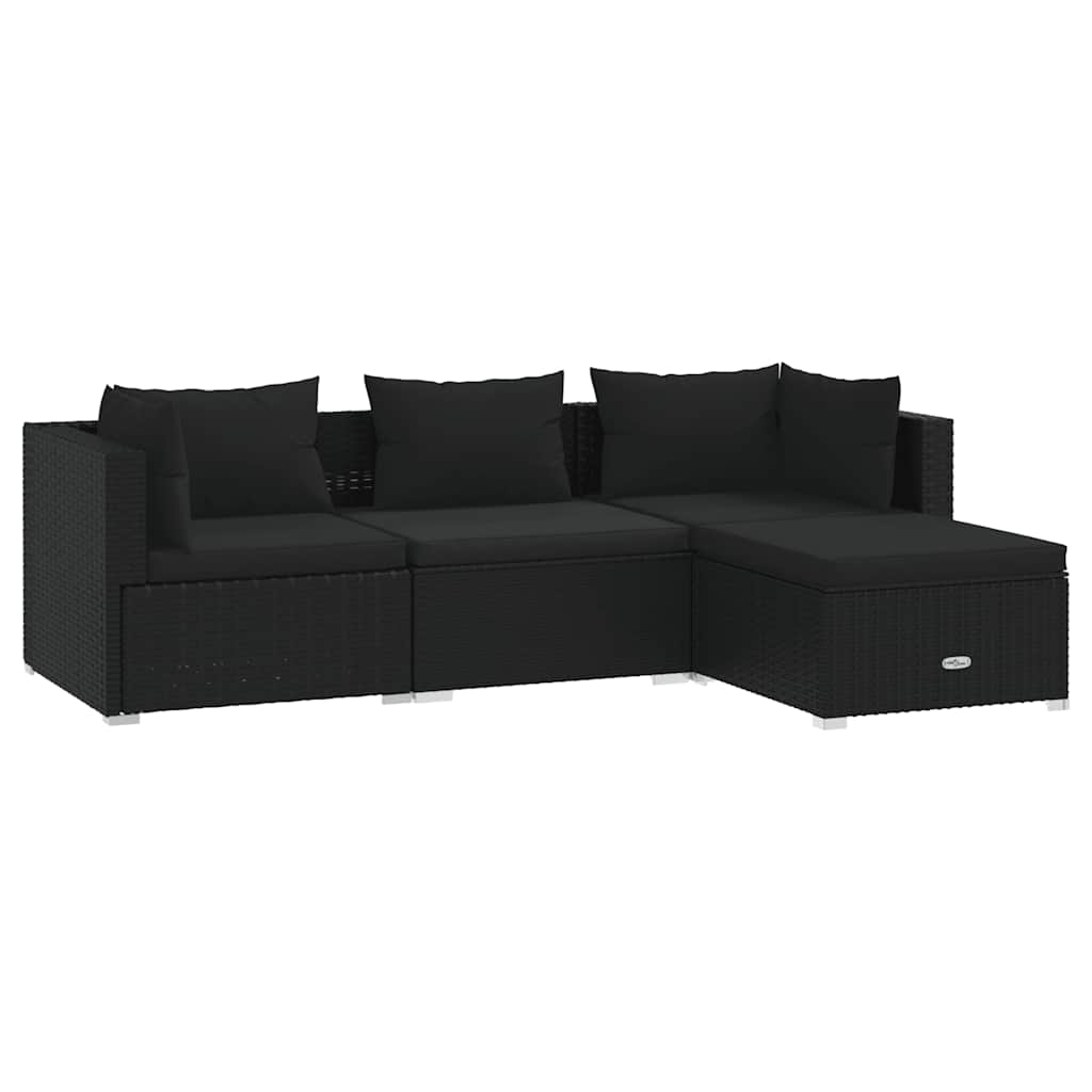 vidaXL Salon de jardin 4 pcs avec coussins résine tressée noir