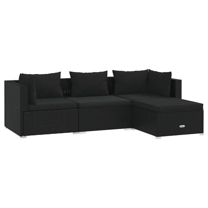 vidaXL Salon de jardin 4 pcs avec coussins résine tressée noir