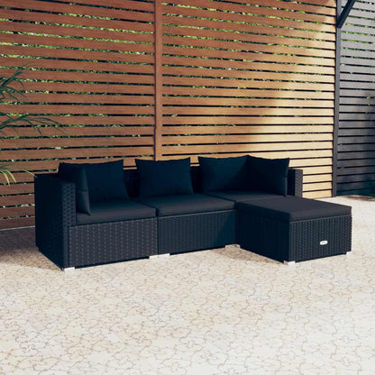 vidaXL Salon de jardin 4 pcs avec coussins résine tressée noir