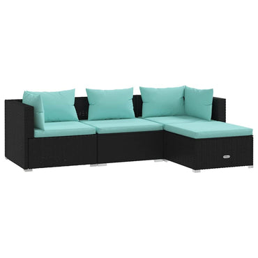 vidaXL Salon de jardin 4 pcs avec coussins résine tressée noir
