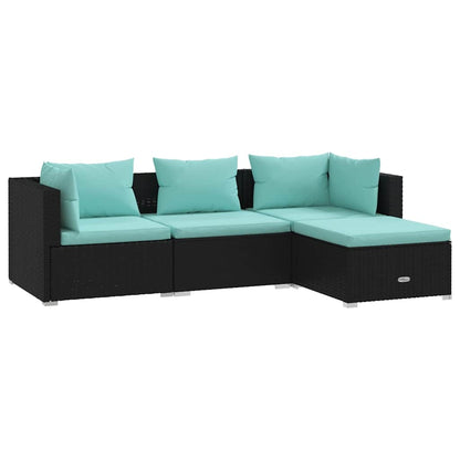 vidaXL Salon de jardin 4 pcs avec coussins résine tressée noir