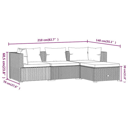 vidaXL Salon de jardin 4 pcs avec coussins résine tressée noir