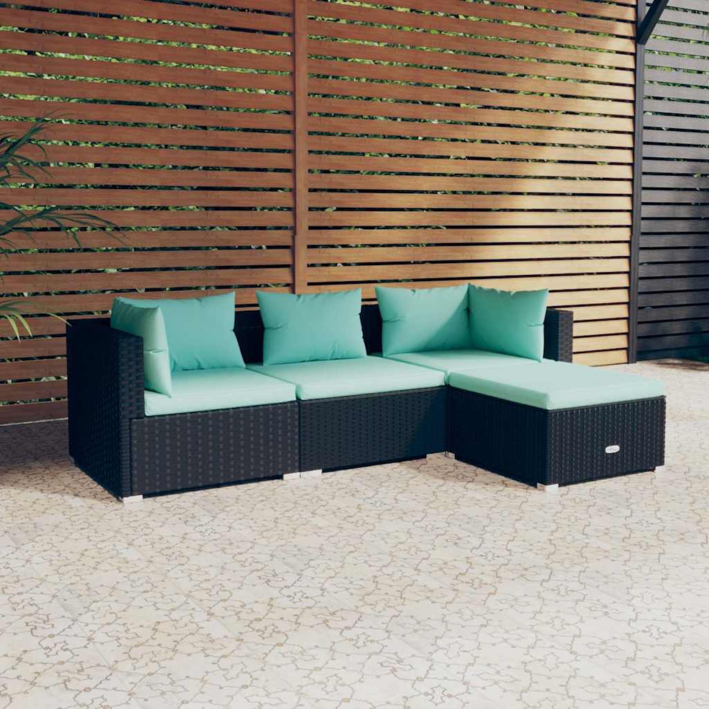 vidaXL Salon de jardin 4 pcs avec coussins résine tressée noir
