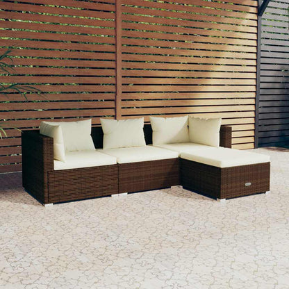 vidaXL Ensemble de salon de jardin 4 pcs avec coussins résine tressée marron